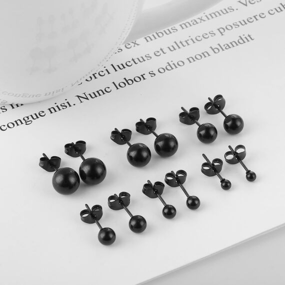 Yolev 6 Paar Dot Ohrstecker Schwarz Unisex Edelstahl Ohrringe Runde Flat Top Ohrringe Schwarz Set Damen Herren Mädchen (3mm-8mm) Halloween Punk Rock Ohrstecker