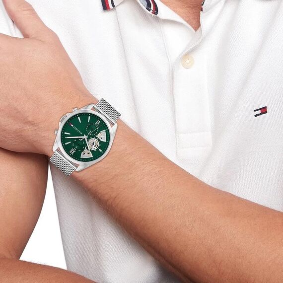 Tommy Hilfiger Multi Zifferblatt Quarz Uhr für Herren mit Silbernes Edelstahl-Mesh-Gliederarmband - 1710647