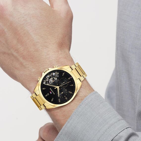 Tommy Hilfiger Multi Zifferblatt Quarz Uhr für Herren mit Goldfarben Edelstahlarmband - 1710447