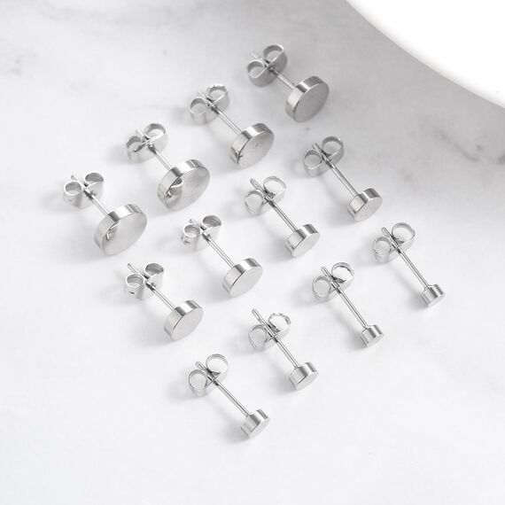 Yolev 6 Paar Dot Ohrstecker Schwarz Unisex Edelstahl Ohrringe Runde Flat Top Ohrringe Schwarz Set Damen Herren M?dchen (3mm-8mm) Halloween Punk Rock Ohrstecker (Silber flach)