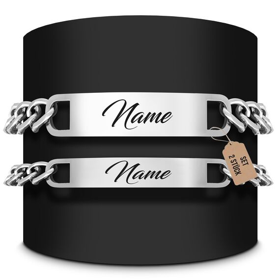 Armband mit Gravur |2 STÜCK | DAMEN&HERREN | Partnerarmbänder mit Gravur | Hochwertiges Pärchenarmband in Silber | Persönliche Namensgravur | Freundschaftsarmband