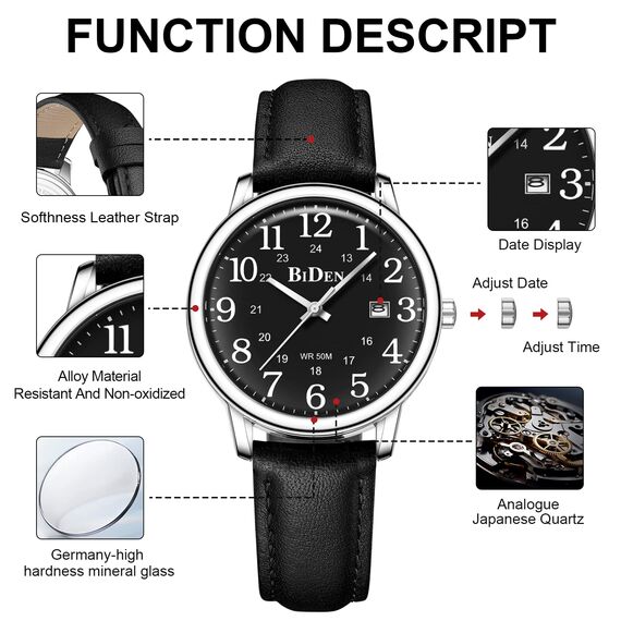 HANPOSH Uhren Herren Herren Uhr Analog Quarz Uhren für Männer Wasserdicht Armbanduhren Mode Business Uhr mit Datum Leder Band