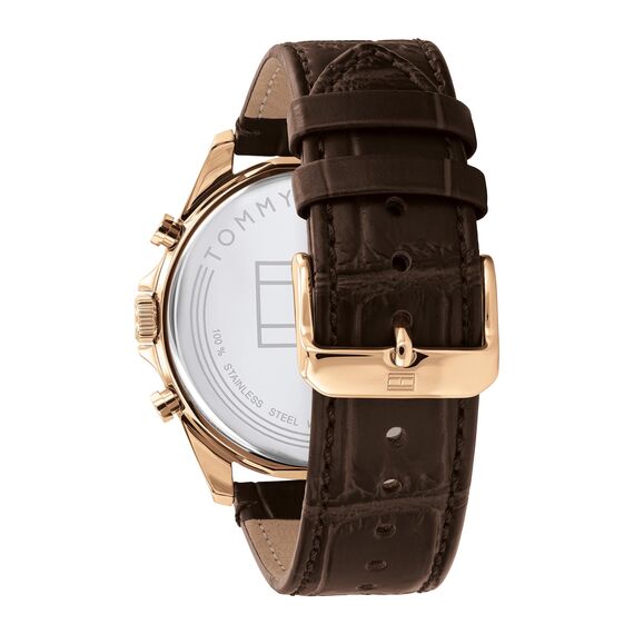 Tommy Hilfiger Multi Zifferblatt Quarz Uhr für Herren mit Dunkel-Braunes Lederarmband - 1710453