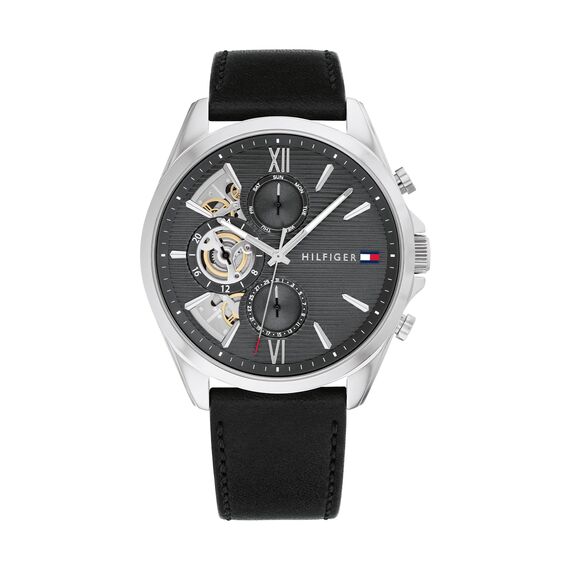 Tommy Hilfiger Multi Zifferblatt Quarz Uhr für Herren mit Schwarzes Lederarmband - 1710644