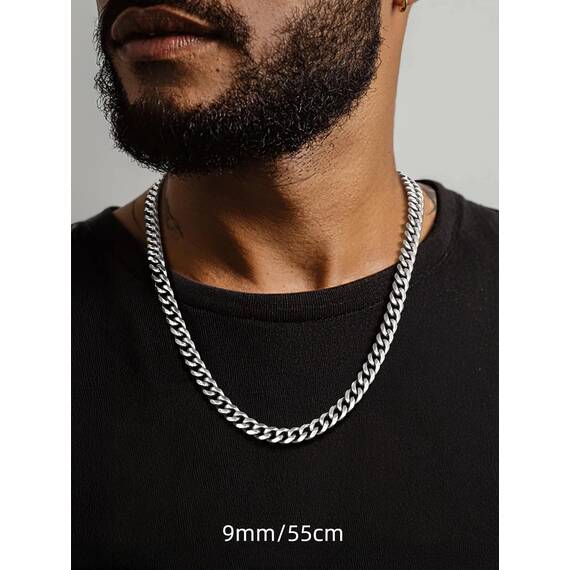 PROSTEEL Herren Kette Collier Edelstahl 46cm/18 in. Panzerkette Halskette 9mm breit kubanische Gliederkette Hip Hop Link Chain Necklace Modeschmuck Accessoire für Männer Frauen