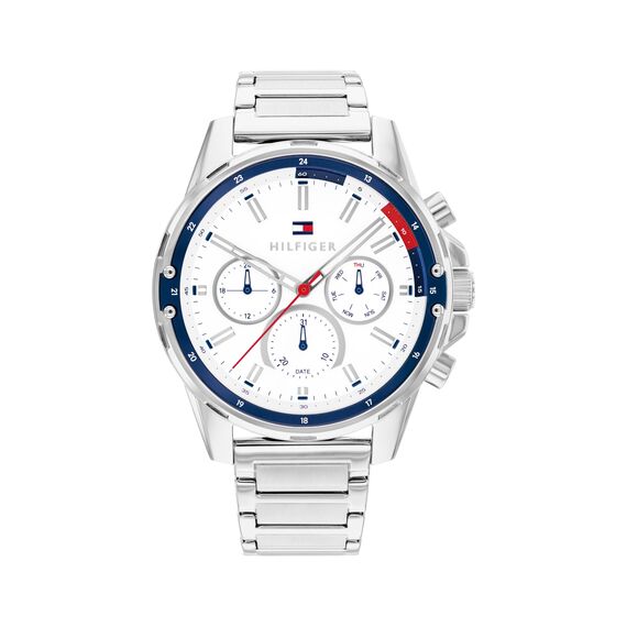Tommy Hilfiger Multi Zifferblatt Quarz Uhr für Herren mit Silbernes Edelstahlarmband - 1792242