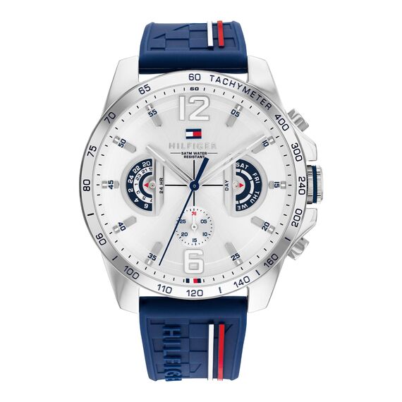 Tommy Hilfiger Multi Zifferblatt Quarz Uhr für Herren mit Marinblaues Silikonarmband - 1792239