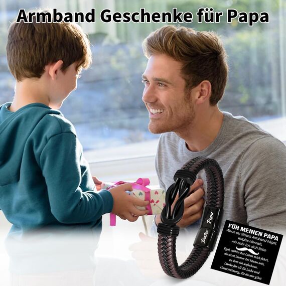 Coldbling Vatertagsgeschenk für Papa Armband mit Gravur Bester Papa Geschenk Vatertag Geburtstag Weihnachten, Geschenke für Vater Herren Männer Lederarmband Geburtstagsgeschenk