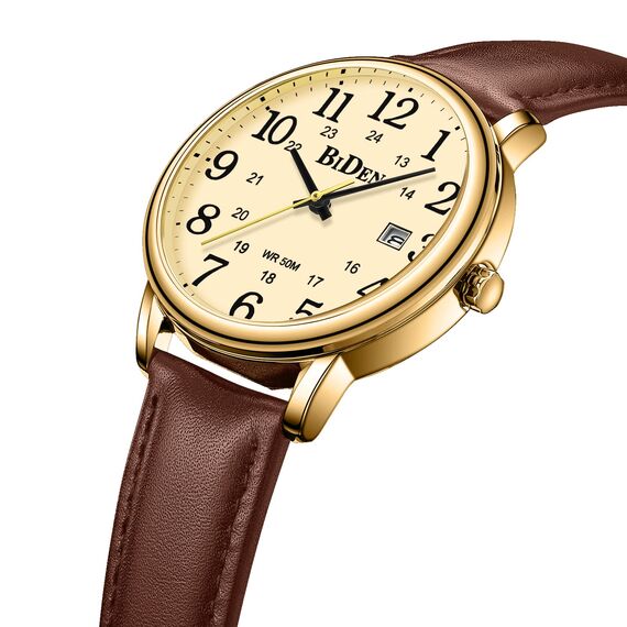 HANPOSH Uhren Herren Herren Uhr Analog Quarz Uhren für Männer Wasserdicht Armbanduhren Mode Business Uhr mit Datum Leder Band