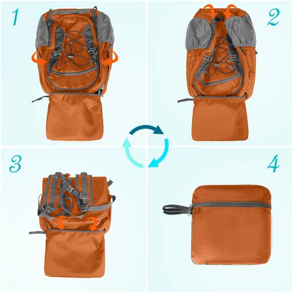 RAINSMORE Wanderrucksack Herren Damen 40L Wasserdichter Rucksack Leicht Groß Reiserucksack Trekkingrucksack mit Reflexstreifen Für Klettern Radfahren Bergsteigen Reisen Orange