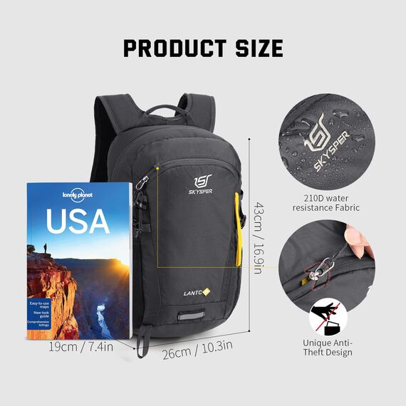 SKYSPER Leicht Wanderrucksack Klein Rucksack mit Rückenbelüftung Trekkingrucksack aus atmungsaktivem 3D Air Mesh Polyester Camping Outdoor Wandern Rucksack