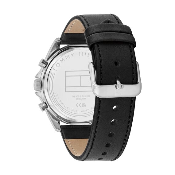 Tommy Hilfiger Multi Zifferblatt Quarz Uhr für Herren mit Schwarzes Lederarmband - 1710644