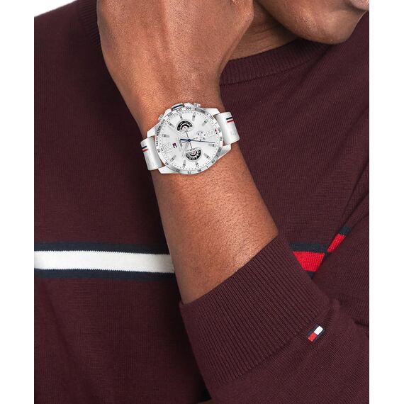 Tommy Hilfiger Multi Zifferblatt Quarz Uhr für Herren mit Weisses Silikonarmband - 1710676