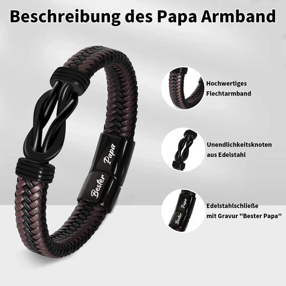 Coldbling Vatertagsgeschenk für Papa Armband mit Gravur Bester Papa Geschenk Vatertag Geburtstag Weihnachten, Geschenke für Vater Herren Männer Lederarmband Geburtstagsgeschenk