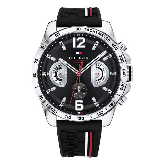 Tommy Hilfiger Multi Zifferblatt Quarz Uhr für Herren mit Schwarzes Silikonarmband - 1791473
