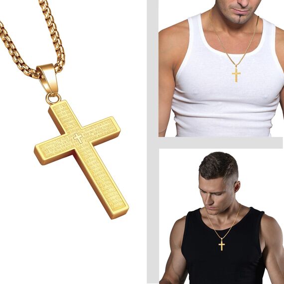 MERTTURM Kreuz Halskette für Herren, Schmuck Edelstahl, Kreuz Anhänger mit 60cm Kette, Farbe Silber Schwarz Gold(lichtecht & schweißfest)