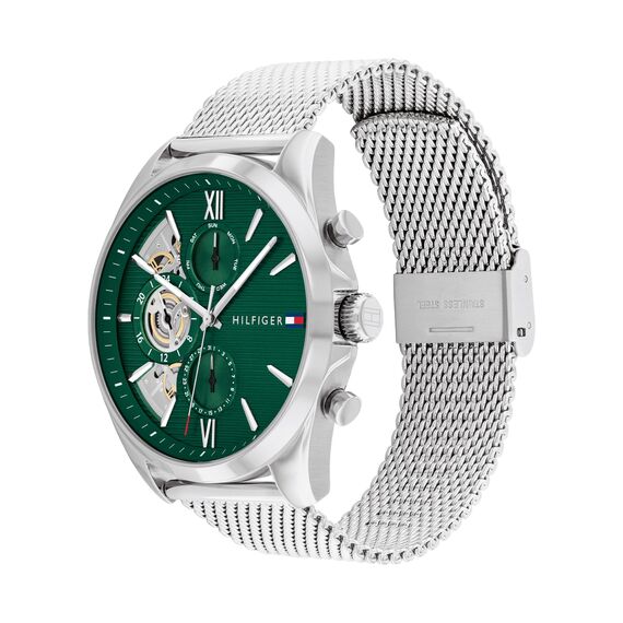 Tommy Hilfiger Multi Zifferblatt Quarz Uhr für Herren mit Silbernes Edelstahl-Mesh-Gliederarmband - 1710647