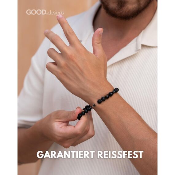Chakra Perlenarmband aus Onyx Natursteinperlen | Kugelarmband mit TIgeraugen Perle | Armband Männer (Braun)