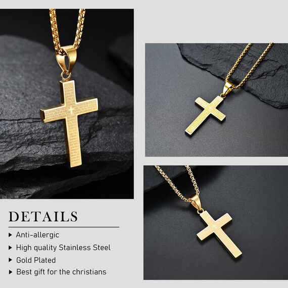 MERTTURM Kreuz Halskette für Herren, Schmuck Edelstahl, Kreuz Anhänger mit 60cm Kette, Farbe Silber Schwarz Gold(lichtecht & schweißfest)