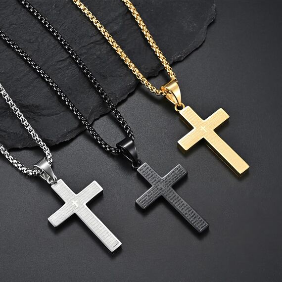 MERTTURM Kreuz Halskette für Herren, Schmuck Edelstahl, Kreuz Anhänger mit 60cm Kette, Farbe Silber Schwarz Gold(lichtecht & schweißfest)