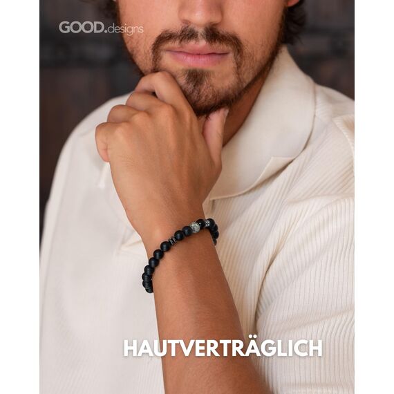 Chakra Perlenarmband aus Onyx Natursteinperlen | Kugelarmband mit grauer Jaspis Perle | Armband Männer (Grau)