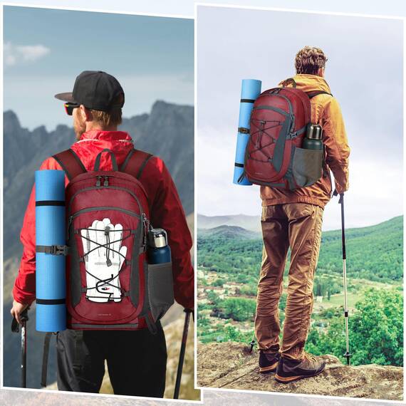 RAINSMORE Wanderrucksack Herren Damen 40L Wasserdichter Rucksack Leicht Groß Reiserucksack Trekkingrucksack mit Reflexstreifen Für Klettern Radfahren Bergsteigen Reisen Rot