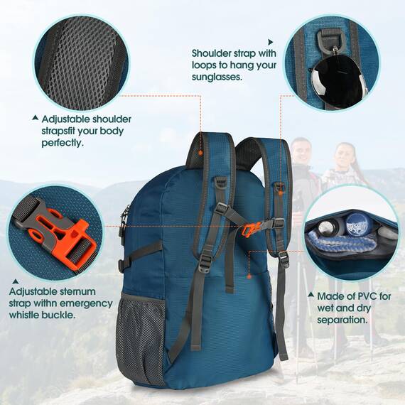 RAINSMORE Wanderrucksack Herren Damen 40L Wasserdichter Rucksack Leicht Groß Reiserucksack Trekkingrucksack mit Reflexstreifen Für Klettern Radfahren Bergsteigen Reisen Blue