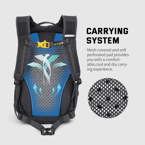 SKYSPER Leicht Wanderrucksack Klein Rucksack mit Rückenbelüftung Trekkingrucksack aus atmungsaktivem 3D Air Mesh Polyester Camping Outdoor Wandern Rucksack