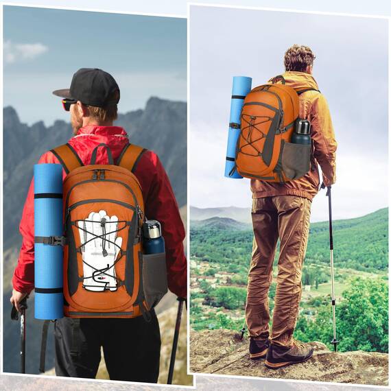 RAINSMORE Wanderrucksack Herren Damen 40L Wasserdichter Rucksack Leicht Groß Reiserucksack Trekkingrucksack mit Reflexstreifen Für Klettern Radfahren Bergsteigen Reisen Orange