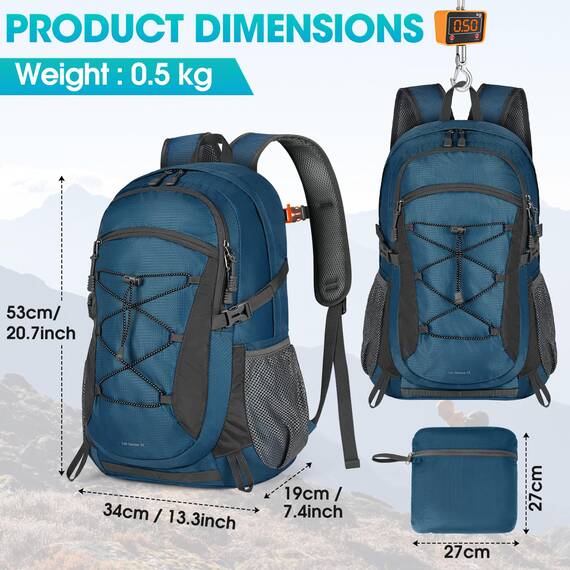 RAINSMORE Wanderrucksack Herren Damen 40L Wasserdichter Rucksack Leicht Groß Reiserucksack Trekkingrucksack mit Reflexstreifen Für Klettern Radfahren Bergsteigen Reisen Blue