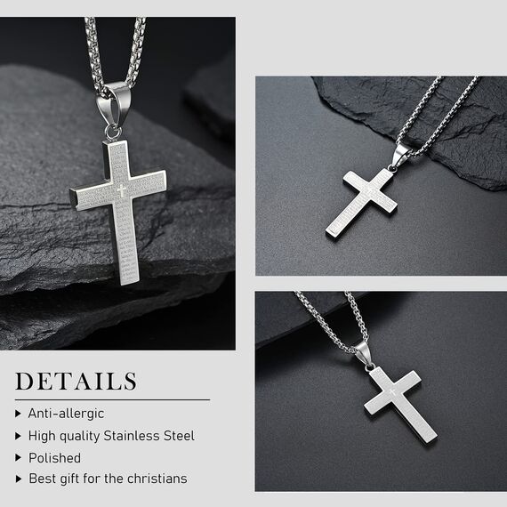 MERTTURM Kreuz Halskette für Herren, Schmuck Edelstahl, Kreuz Anhänger mit 60cm Kette, Farbe Silber(lichtecht & schweißfest)