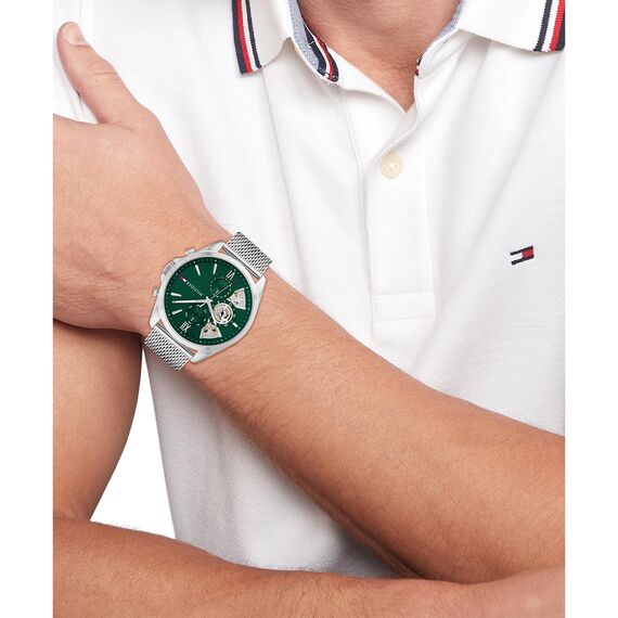 Tommy Hilfiger Multi Zifferblatt Quarz Uhr für Herren mit Silbernes Edelstahl-Mesh-Gliederarmband - 1710647