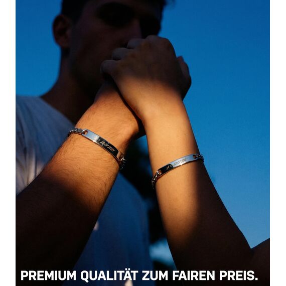BAVELA Personalisierte Armbänder mit Gravur | Edelstahl Pärchen Armband mit Wunschgravur | Partnerarmband für Paare | Partnerarmbänder in Silber und Schwarz