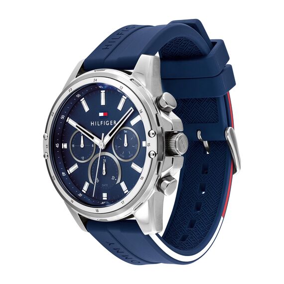 Tommy Hilfiger Multi Zifferblatt Quarz Uhr für Herren mit Blaues Silikonarmband - 1791791