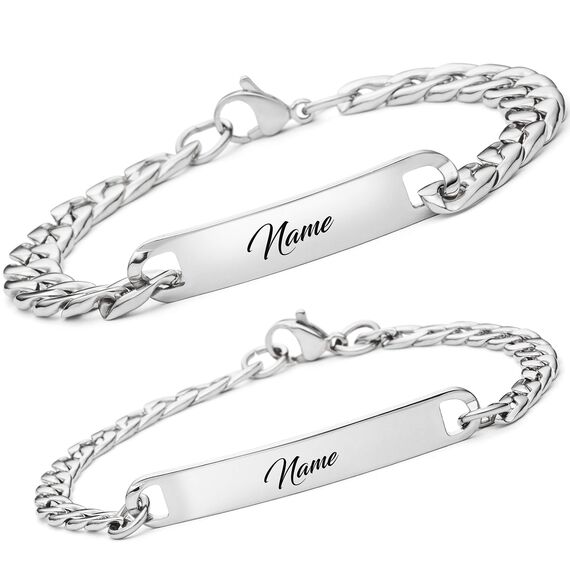 BAVELA Personalisierte Armbänder mit Gravur | Edelstahl Pärchen Armband mit Wunschgravur | Partnerarmband für Paare | Partnerarmbänder in Silber und Schwarz