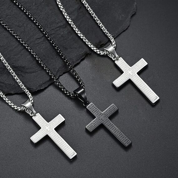 MERTTURM Kreuz Halskette für Herren, Schmuck Edelstahl, Kreuz Anhänger mit 60cm Kette, Farbe Silber(lichtecht & schweißfest)