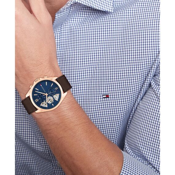 Tommy Hilfiger Multi Zifferblatt Quarz Uhr für Herren mit Silbernes Edelstahl-Mesh-Gliederarmband und Lederarmband