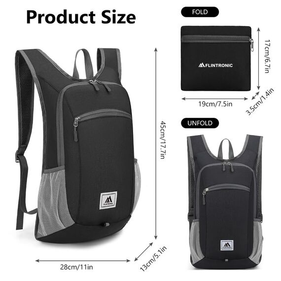 flintronic Faltbarer Rucksack, 16L Kleiner Wanderrucksack, Ultraleicht Wanderrucksack, Wasserfest Reiserucksack, Packbare Backpack, Damen Herren Daypack, für Camping Klettern/Outdoor Wandern