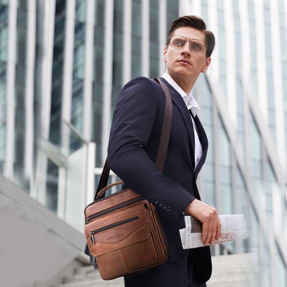 SPAHER Umhängetasche Leder Herren Herrentasche Schultertasche Echtes Leder Handgelenktasche Herren Schultertasche Crossbody Bag Messenger Bags Geschenk für Männer Braun