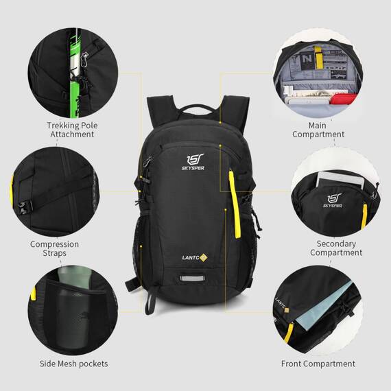 SKYSPER Leicht Wanderrucksack Klein Rucksack mit Rückenbelüftung Trekkingrucksack aus atmungsaktivem 3D Air Mesh Polyester Camping Outdoor Wandern Rucksack