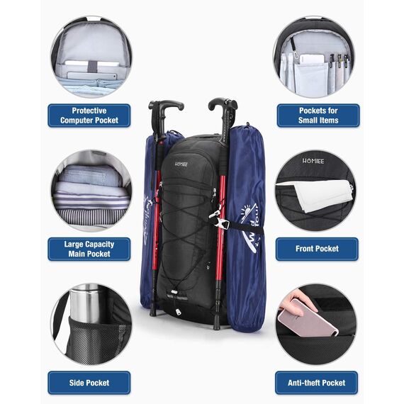 HOMIEE Wanderrucksack Herren Damen 45L Wasserdichter Rucksack Leichter Trekkingrucksack Groß Reiserucksack Sportrucksack mit Reflexstreifen für Campingplätze Radfahren Bergsteigen Reisen