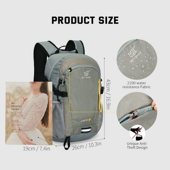 SKYSPER Leicht Wanderrucksack Klein Rucksack mit Rückenbelüftung Trekkingrucksack aus atmungsaktivem 3D Air Mesh Polyester Camping Outdoor Wandern Rucksack