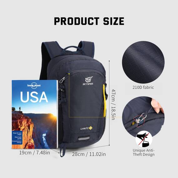 SKYSPER Leicht Wanderrucksack Klein Rucksack mit Rückenbelüftung Trekkingrucksack aus atmungsaktivem 3D Air Mesh Polyester Camping Outdoor Wandern Rucksack
