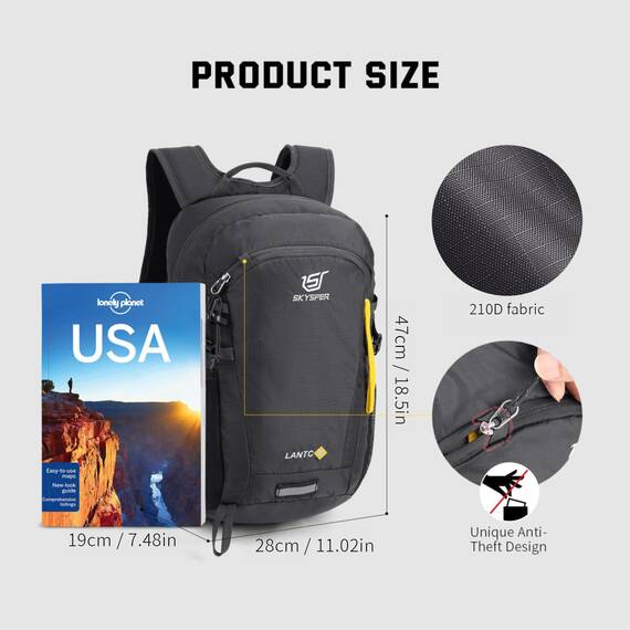 SKYSPER Leicht Wanderrucksack Klein Rucksack mit Rückenbelüftung Trekkingrucksack aus atmungsaktivem 3D Air Mesh Polyester Camping Outdoor Wandern Rucksack