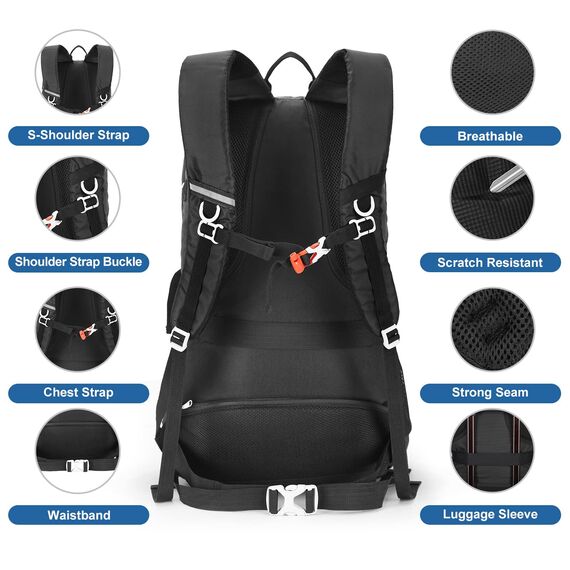 HOMIEE Wanderrucksack Herren Damen 45L Wasserdichter Rucksack Leichter Trekkingrucksack Groß Reiserucksack Sportrucksack mit Reflexstreifen für Campingplätze Radfahren Bergsteigen Reisen