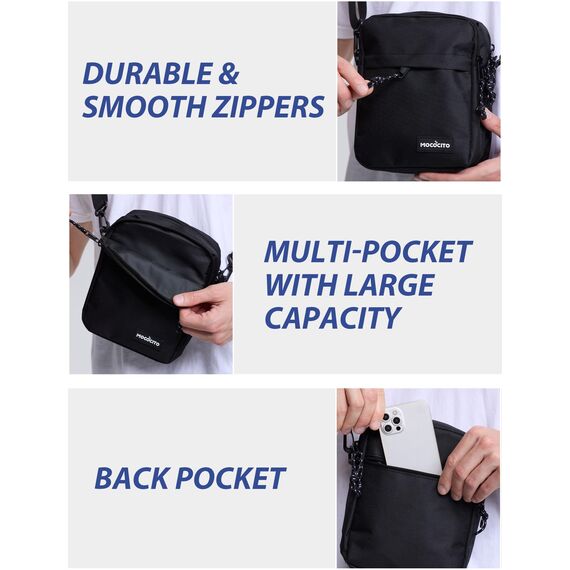 MOCOCITO Umhängetasche, Schultertasche für Herren, Kuriertasche aus Nylon, Messenger Bag für Tägliches Leben Reise(Groß-Schwarz)