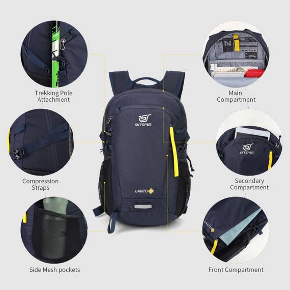 SKYSPER Leicht Wanderrucksack Klein Rucksack mit Rückenbelüftung Trekkingrucksack aus atmungsaktivem 3D Air Mesh Polyester Camping Outdoor Wandern Rucksack
