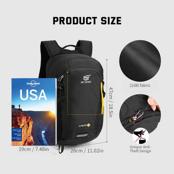SKYSPER Leicht Wanderrucksack Klein Rucksack mit Rückenbelüftung Trekkingrucksack aus atmungsaktivem 3D Air Mesh Polyester Camping Outdoor Wandern Rucksack