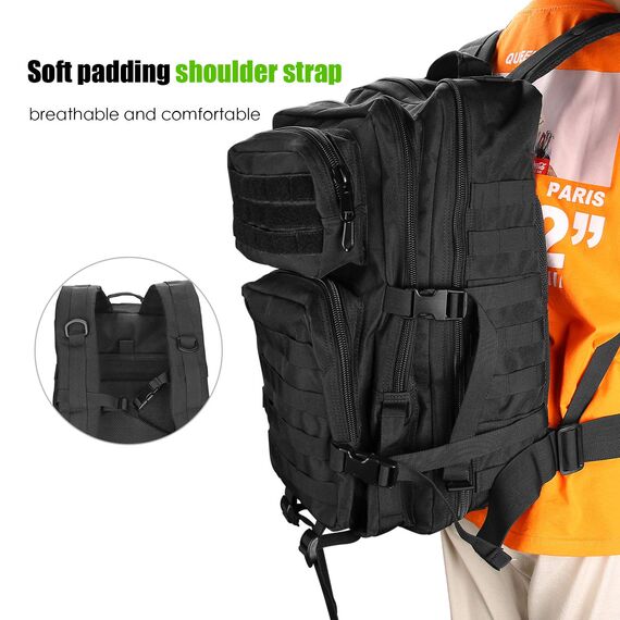 ProCase 40L Militär Taktische Rucksack, Große Kapazität 3 Tage Armee Assault Pack Bag Go Bag Rucksack für Wandern Jagd, Trekking und Camping und andere Outdoor Aktivitäten –Schwarz