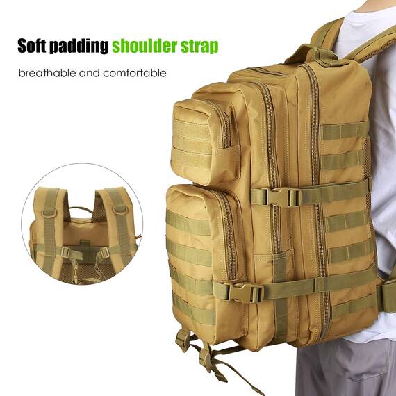 ProCase 40L Militär Taktische Rucksack, Große Kapazität 3 Tage Armee Assault Pack Bag Go Bag Rucksack für Wandern Jagd, Trekking und Camping und andere Outdoor Aktivitäten –Khaki